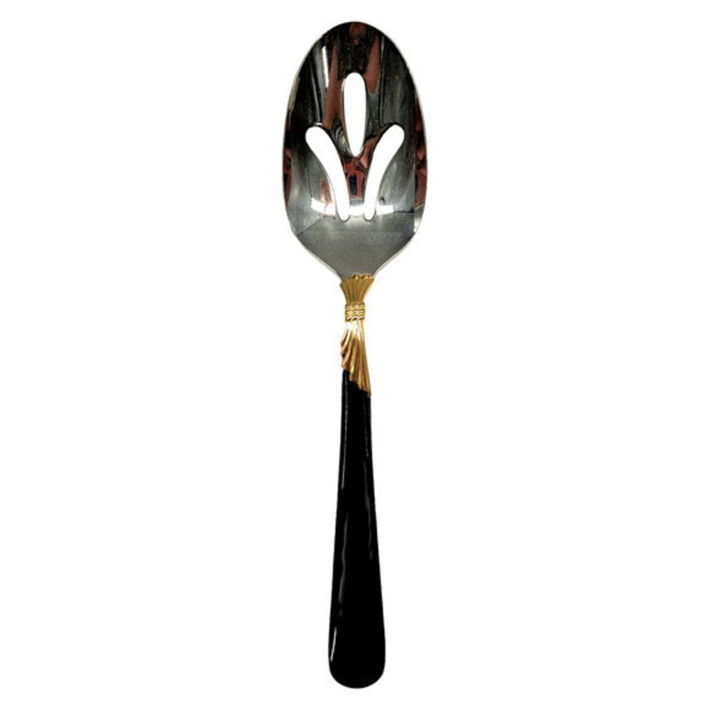 Yamazaki 18/8 Stainless LINDI Black Handle GOLD Accent Vintage Slotted Spoon 2-2